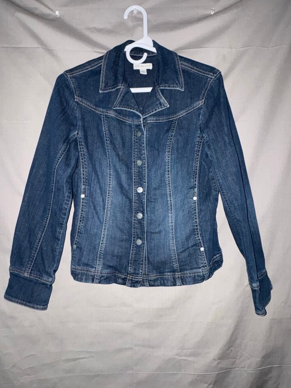 Coldwater Creek Women’s Denim Jean Jacket Size 10 Dark Wash Fitted Button Front